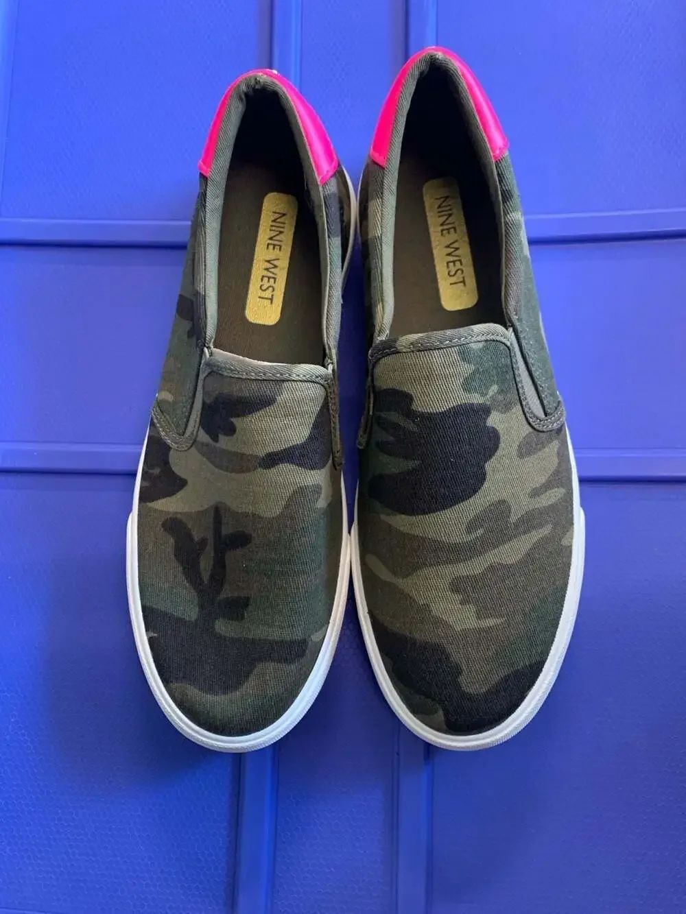 Nine West Camo Print Slip-On Sneakers with Pink Heel Detail